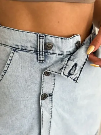 Kot Jeans Kesimetrik Kesim Cepli Şortlu Etek - Gri Kot Jeans Kesimetrik Kesim Cepli Şortlu Etek - Gri