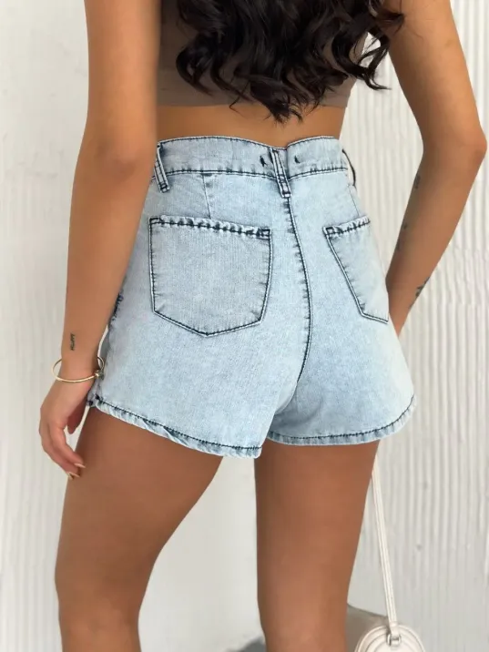 Kot Jeans Kesimetrik Kesim Cepli Şortlu Etek - Gri Kot Jeans Kesimetrik Kesim Cepli Şortlu Etek - Gri
