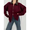 Deri Yakalı Pamuk dokulu Çift Taraflı Çalışan Fermuar Ceket - Bordo