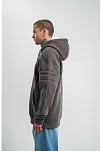Erkek Nakış İşlemeli Kapşonlu Antrasit Sweatshirt Üç İplik Double Oversize- Füme