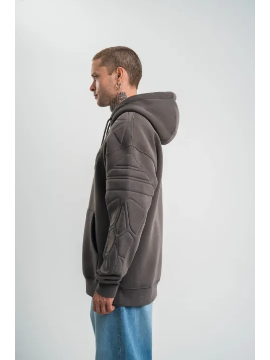 Double Oversize Kapşonlu Nakışlı SweatShirt - Füme