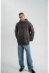 Erkek Nakış İşlemeli Kapşonlu Antrasit Sweatshirt Üç İplik Double Oversize- Füme