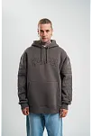 Erkek Nakış İşlemeli Kapşonlu Antrasit Sweatshirt Üç İplik Double Oversize- Füme
