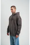 Erkek Nakış İşlemeli Kapşonlu Antrasit Sweatshirt Üç İplik Double Oversize- Füme