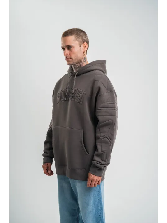 Double Oversize Kapşonlu Nakışlı SweatShirt - Füme