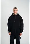 Double Oversize Kapşonlu Nakışlı Sweatshirt - Siyah