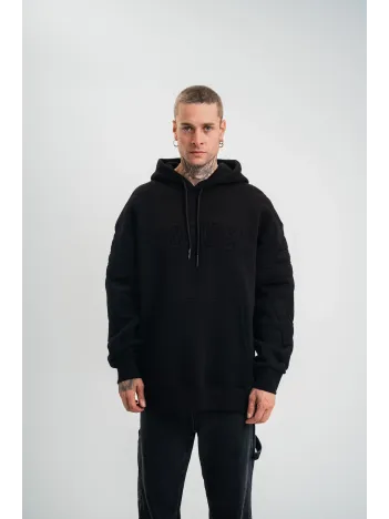 Double Oversize Kapşonlu Nakışlı Sweatshirt - Siyah