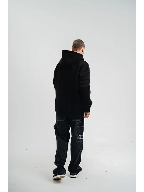 Double Oversize Kapşonlu Nakışlı Sweatshirt - Siyah
