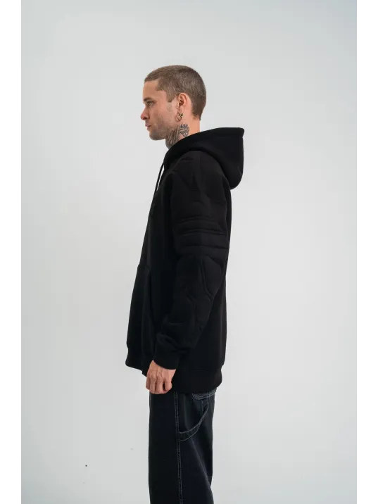 Double Oversize Kapşonlu Nakışlı Sweatshirt - Siyah