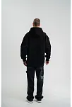 Double Oversize Kapşonlu Nakışlı Sweatshirt - Siyah