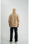 Erkek Şimşek Baskılı Kapşonlu Sweatshirt Üç İplik Pamuklu Kanguru Cepli Double Oversize Hoodie - Bej