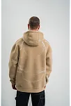 Erkek Şimşek Baskılı Kapşonlu Sweatshirt Üç İplik Pamuklu Kanguru Cepli Double Oversize Hoodie - Bej