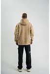 Erkek Şimşek Baskılı Kapşonlu Sweatshirt Üç İplik Pamuklu Kanguru Cepli Double Oversize Hoodie - Bej