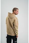 Erkek Şimşek Baskılı Kapşonlu Sweatshirt Üç İplik Pamuklu Kanguru Cepli Double Oversize Hoodie - Bej