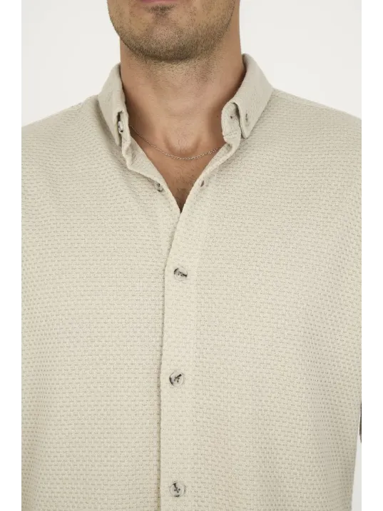 Düğmeli Tam Kalıp Uzun Kol Jakar Gömlek - Gri Düğmeli Tam Kalıp Uzun Kol Jakar Gömlek - Gri