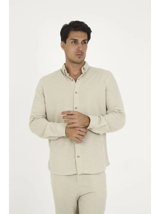 Düğmeli Tam Kalıp Uzun Kol Jakar Gömlek - Gri Düğmeli Tam Kalıp Uzun Kol Jakar Gömlek - Gri