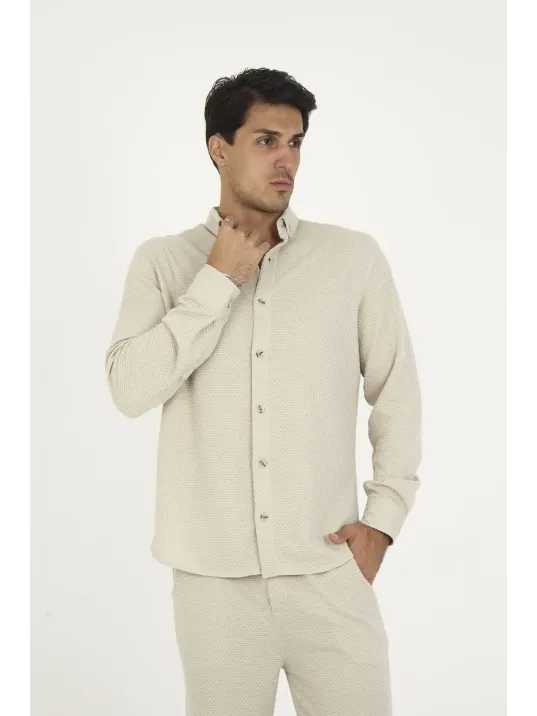 Düğmeli Tam Kalıp Uzun Kol Jakar Gömlek - Gri Düğmeli Tam Kalıp Uzun Kol Jakar Gömlek - Gri