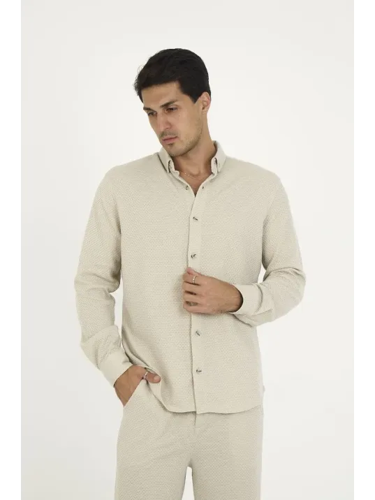 Düğmeli Tam Kalıp Uzun Kol Jakar Gömlek - Gri Düğmeli Tam Kalıp Uzun Kol Jakar Gömlek - Gri