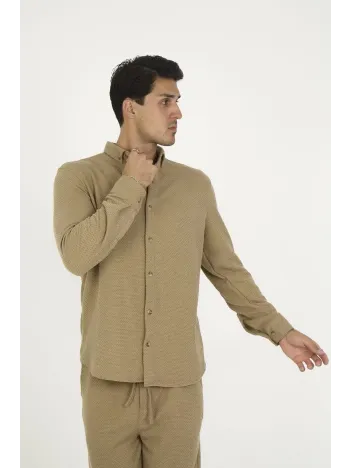 Düğmeli Tam Kalıp Uzun Kol Jakar Gömlek - Kahverengi Düğmeli Tam Kalıp Uzun Kol Jakar Gömlek - Kahverengi