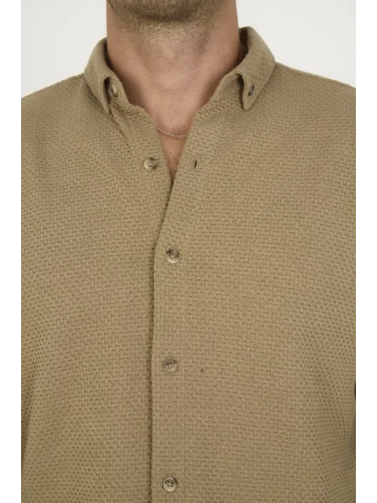 Düğmeli Tam Kalıp Uzun Kol Jakar Gömlek - Kahverengi Düğmeli Tam Kalıp Uzun Kol Jakar Gömlek - Kahverengi