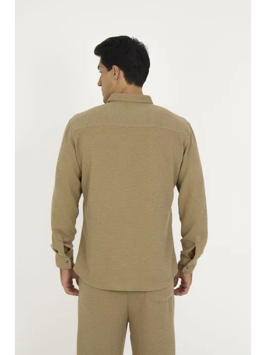 Düğmeli Tam Kalıp Uzun Kol Jakar Gömlek - Kahverengi Düğmeli Tam Kalıp Uzun Kol Jakar Gömlek - Kahverengi