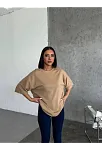 Kadın Düz T-shirt Kısa Kol Bisiklet Yaka Ovarsize Rahat Kalıp Günlük Tişört - Bej