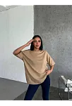 Kadın Düz T-shirt Kısa Kol Bisiklet Yaka Ovarsize Rahat Kalıp Günlük Tişört - Bej