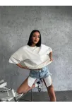 Unisex Düz Biskilet Yaka Oversize T-shirt - Beyaz