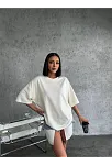 Unisex Düz Biskilet Yaka Oversize T-shirt - Beyaz