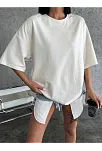 Unisex Düz Biskilet Yaka Oversize T-shirt - Beyaz