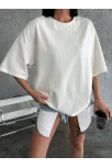 Unisex Düz Biskilet Yaka Oversize T-shirt - Beyaz