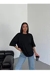 Kadın Düz T-shirt Kısa Kol Bisiklet Yaka Ovarsize Rahat Kalıp Günlük Tişört - Siyah