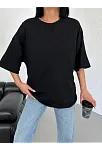 Kadın Düz T-shirt Kısa Kol Bisiklet Yaka Ovarsize Rahat Kalıp Günlük Tişört - Siyah