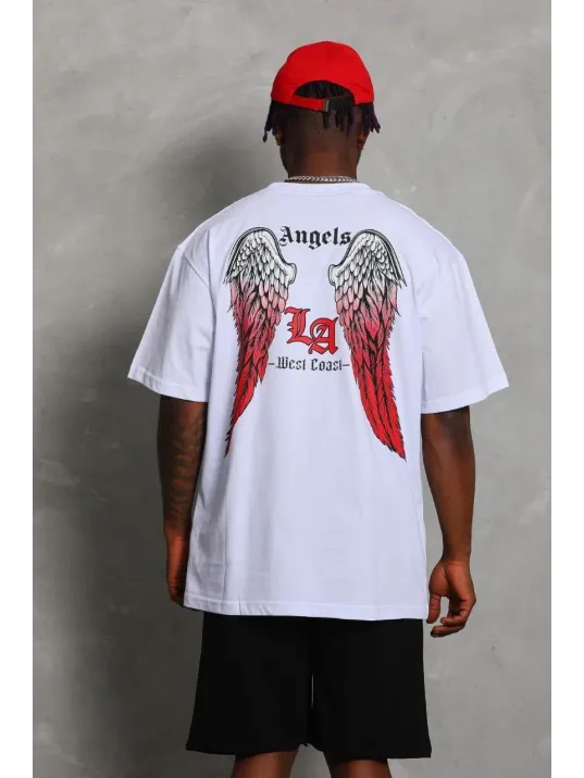 Unisex Oversize Baskılı Bisiklet Yaka T-Shirt - Beyaz Unisex Oversize Baskılı Bisiklet Yaka T-Shirt - Beyaz