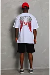 Unisex Oversize Baskılı Bisiklet Yaka T-shirt - Beyaz