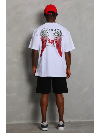 Unisex Oversize Baskılı Bisiklet Yaka T-Shirt - Beyaz Unisex Oversize Baskılı Bisiklet Yaka T-Shirt - Beyaz