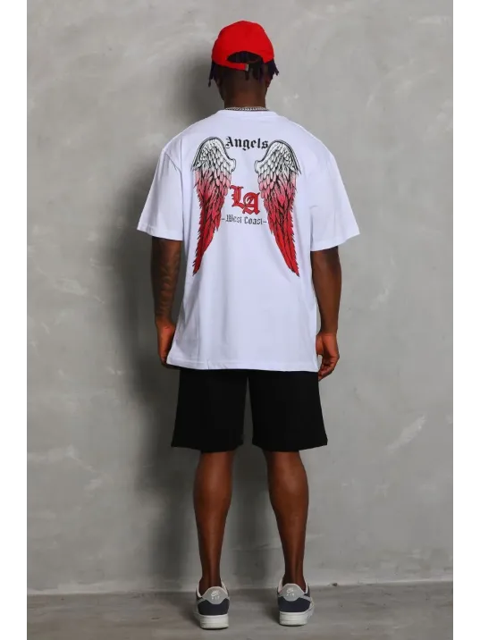 Unisex Oversize Baskılı Bisiklet Yaka T-Shirt - Beyaz Unisex Oversize Baskılı Bisiklet Yaka T-Shirt - Beyaz