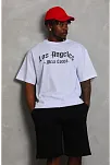 Unisex Oversize Baskılı Bisiklet Yaka T-shirt - Beyaz