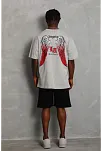 Unisex Oversize Baskılı Bisiklet Yaka T-shirt - Gri
