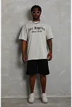 Unisex Oversize Baskılı Bisiklet Yaka T-shirt - Gri
