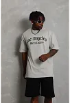 Unisex Oversize Baskılı Bisiklet Yaka T-shirt - Gri