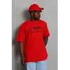Unisex Oversize Baskılı Bisiklet Yaka T-Shirt - Kırmızı Unisex Oversize Baskılı Bisiklet Yaka T-Shirt - Kırmızı