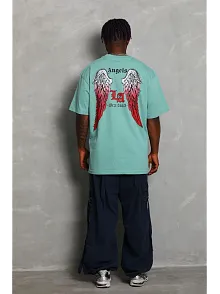 Erkek Baskılı Tişort Kısa Kol Bisiklet Yaka Ovarsize T-shirt -  Mint Yeşili