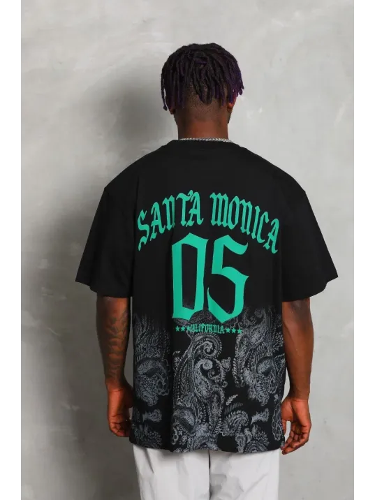 Unisex Oversize Baskılı Bisiklet Yaka T-Shirt - Siyah Unisex Oversize Baskılı Bisiklet Yaka T-Shirt - Siyah