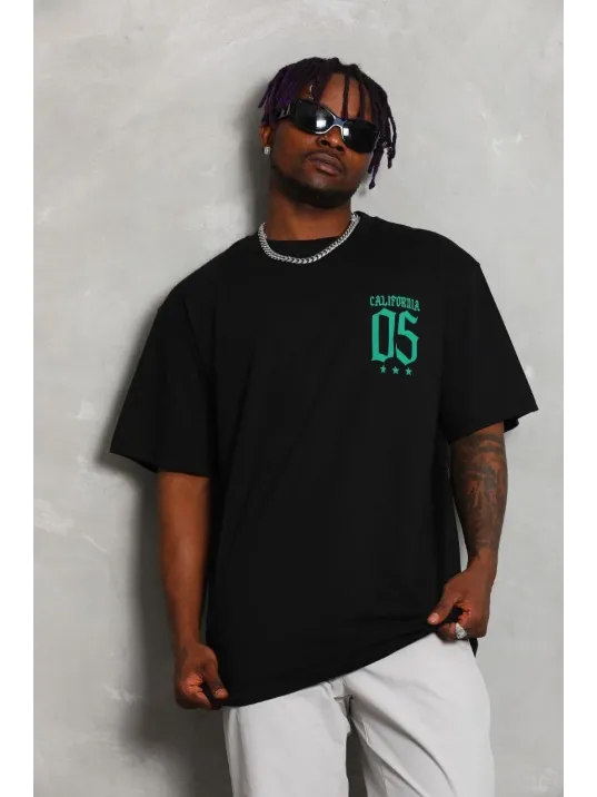 Unisex Oversize Baskılı Bisiklet Yaka T-Shirt - Siyah Unisex Oversize Baskılı Bisiklet Yaka T-Shirt - Siyah