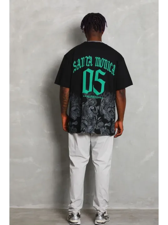 Unisex Oversize Baskılı Bisiklet Yaka T-Shirt - Siyah Unisex Oversize Baskılı Bisiklet Yaka T-Shirt - Siyah