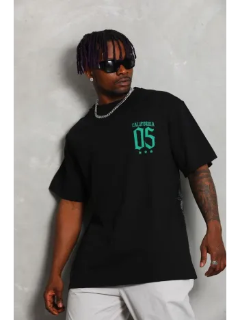 Unisex Oversize Baskılı Bisiklet Yaka T-Shirt - Siyah Unisex Oversize Baskılı Bisiklet Yaka T-Shirt - Siyah