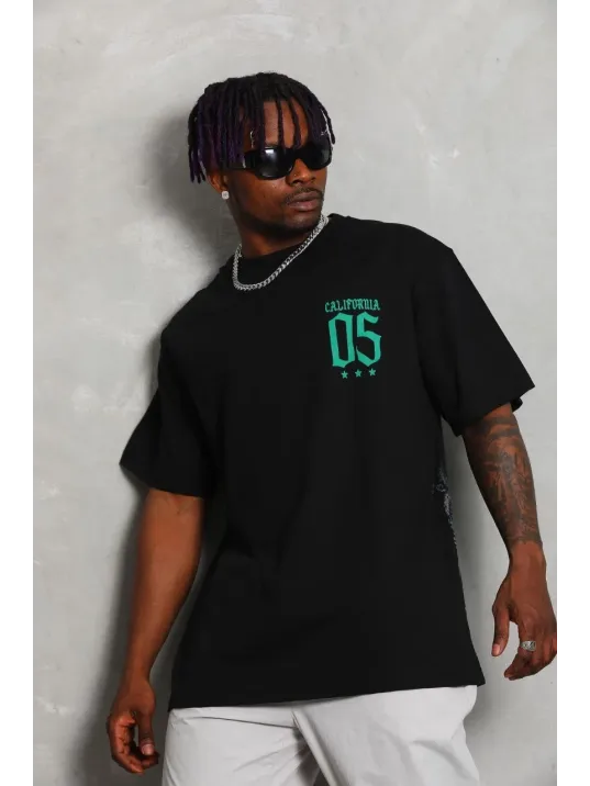 Unisex Oversize Baskılı Bisiklet Yaka T-Shirt - Siyah Unisex Oversize Baskılı Bisiklet Yaka T-Shirt - Siyah