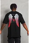 Unisex Oversize Baskılı Bisiklet Yaka T-shirt - Siyah