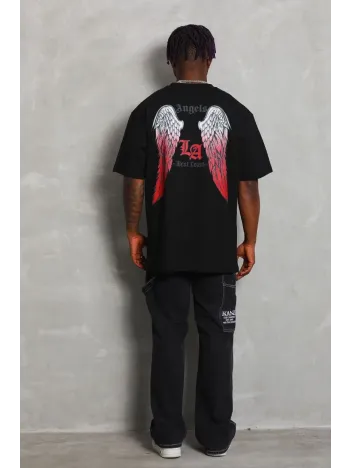 Unisex Oversize Baskılı Bisiklet Yaka T-Shirt - Siyah